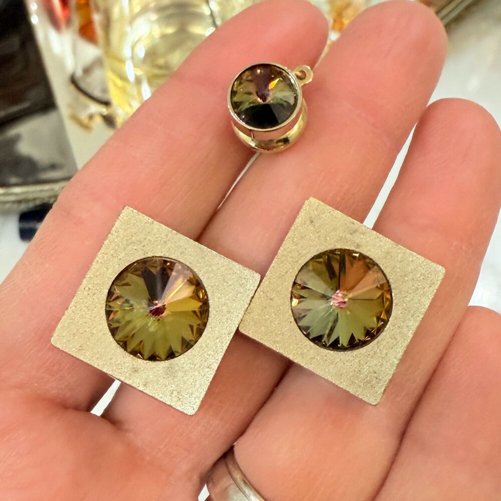 VTG Dante Multi color Gold Rivoli Cuff Links & Tie Tack - Picture 3 of 11
